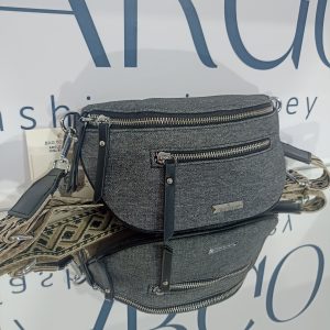 Γυναικεία τσάντα μέσης / χιαστί BAG TO BAG σε μαύρο χρώμα με ασημί μεταλλικά στοιχεία